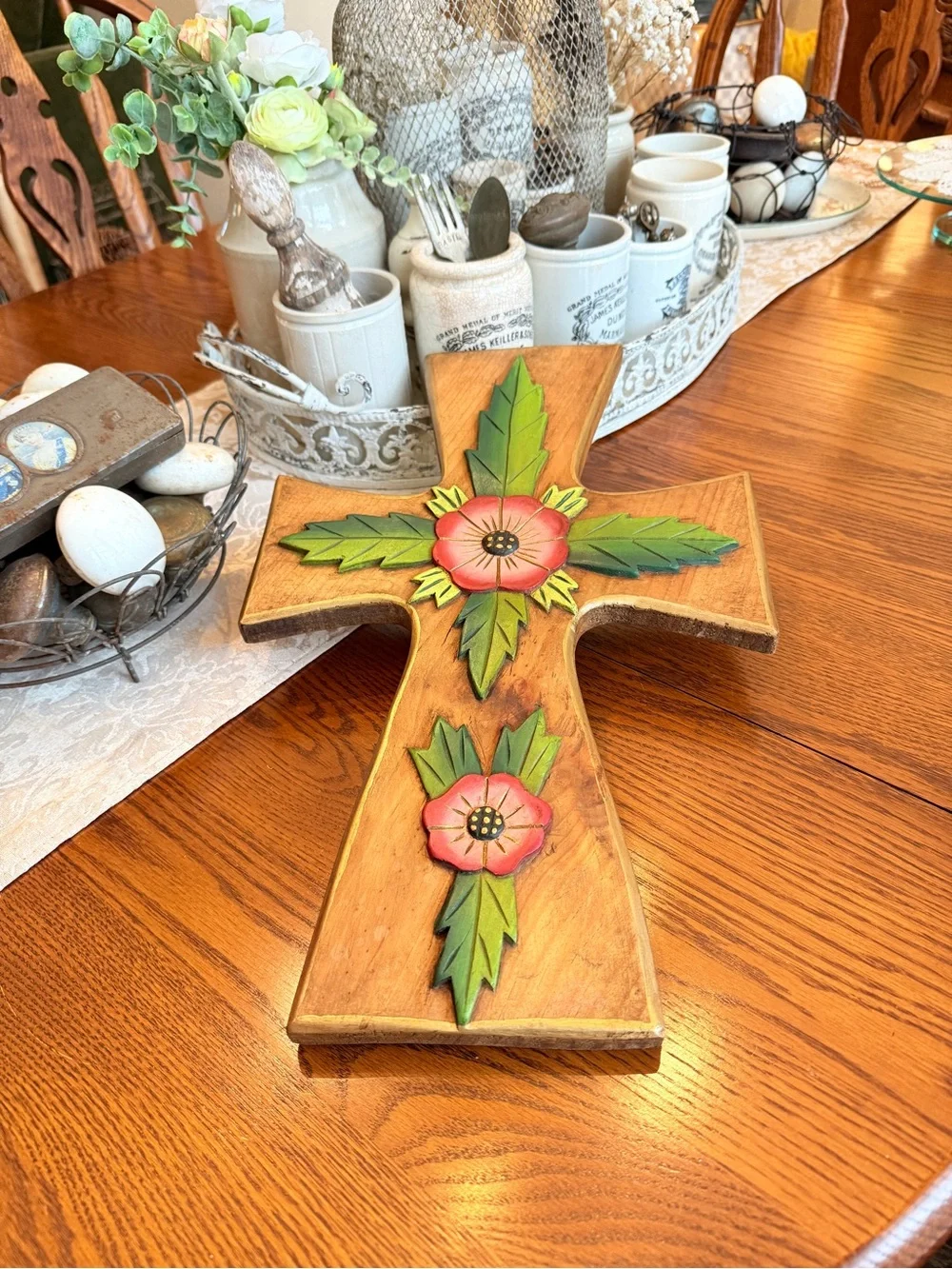 OOAK Large Hand-Carved/Painted Wooden Cross - Picture 7 of 13